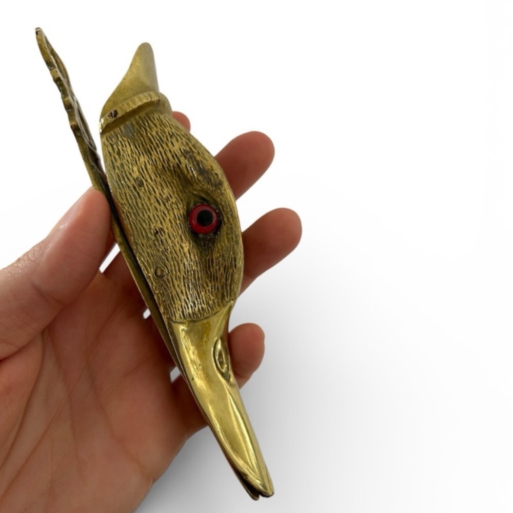 Antique Brass Figural Duck Paperweight Letter Holder Wall Mount - Picture 11 of 16